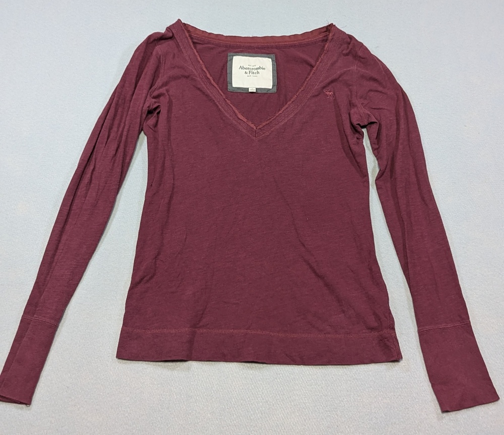 Vtg Y2K Abercrombie & Fitch V Neck Long Sleeve Top Small Maroon Bella Swan Elena